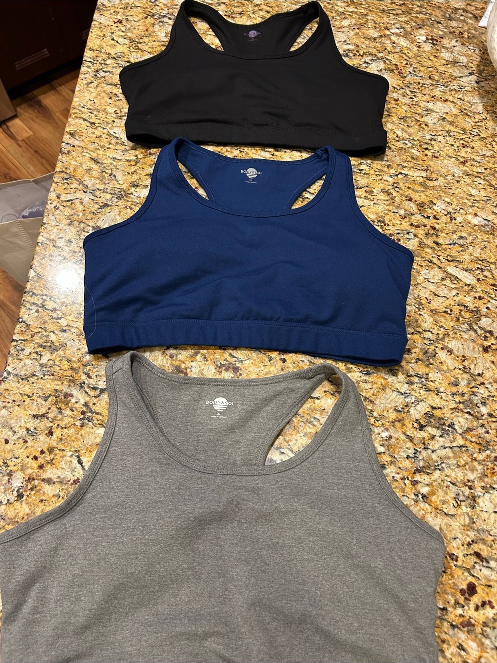 NWOT Body & Sol Racerback Sports Bra-Black, Navy, Gray Size XL